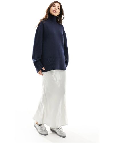 & Other Stories Merino Wool And Cotton Blend High Neck Oversize Sweater - Blue