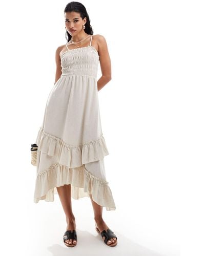 Style Cheat Smocked Maxi Cotton Dress With Ruffle Detail - White