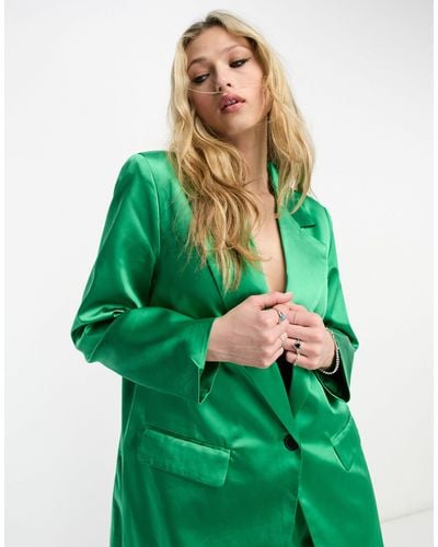 ONLY – oversize-blazer aus satin - Grün