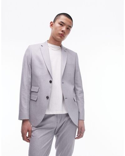 TOPMAN Herringbone Suit Jacket - Gray