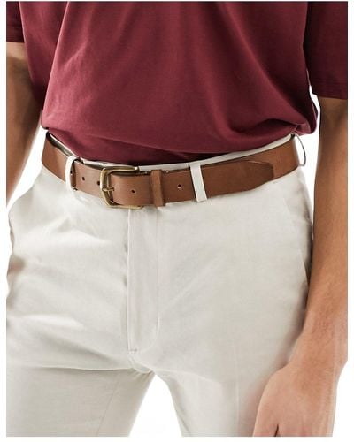 ASOS Leather Belt With Burnished Gold Buckle - Brown