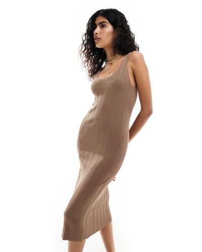 SELECTED Femme Knit Ribbed Midi Dress - Brown