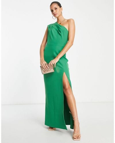 Pretty Lavish Padded One Shoulder Split Maxi Dress - Green