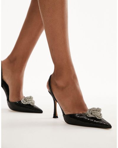 TOPSHOP Camilla Embellished Heeled Court Shoes - Brown