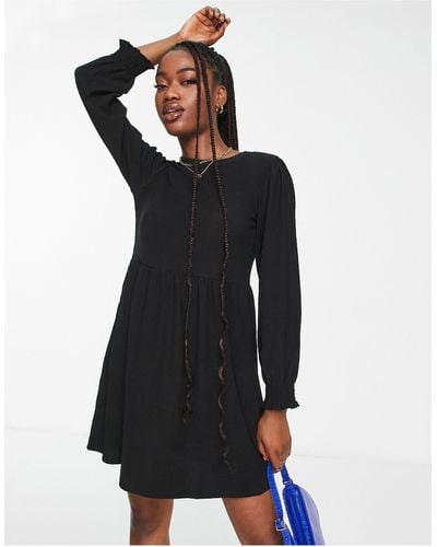 New Look Long Sleeve Mini Jersey Smock Dress - Black