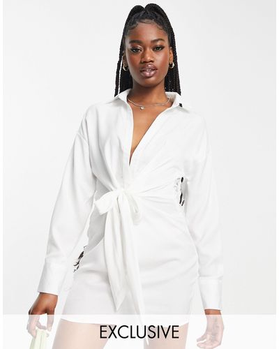 In The Style Exclusive Knot Front Shirt Dress - White