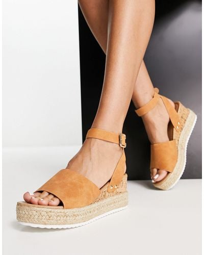 Glamorous Espadrille Wedge Sandals - Brown