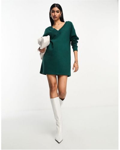 ASOS Supersoft Slouchy V Neck Sweater Mini Dress - Green