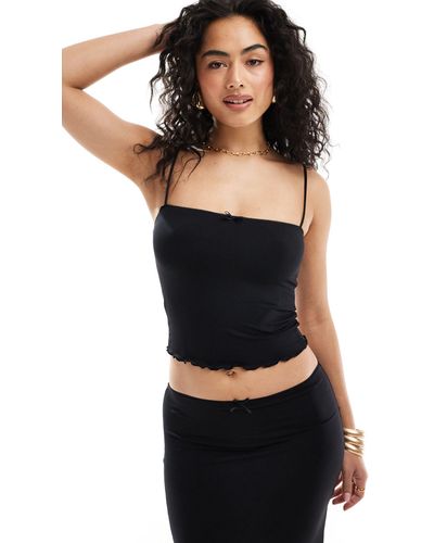 Bershka Contrast Trim Bow Detail Strappy Top Co-ord - Black