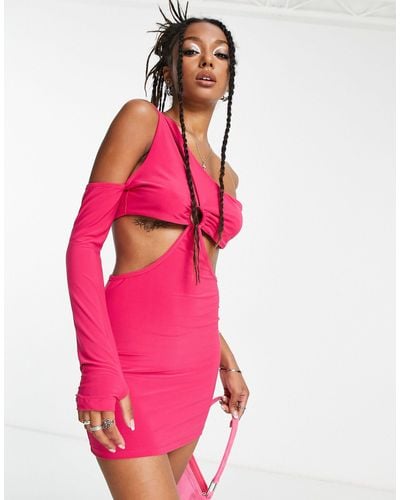 Rebellious Fashion Bodycon Mini Dress With Slash Detail - Pink