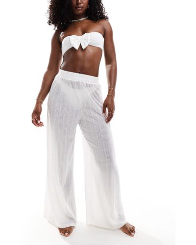 Pieces Ladder Lace Wide Leg Trousers - White