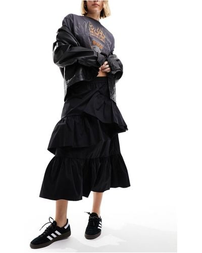 Urban Revivo Ruffle Detail Maxi Skirt - Black