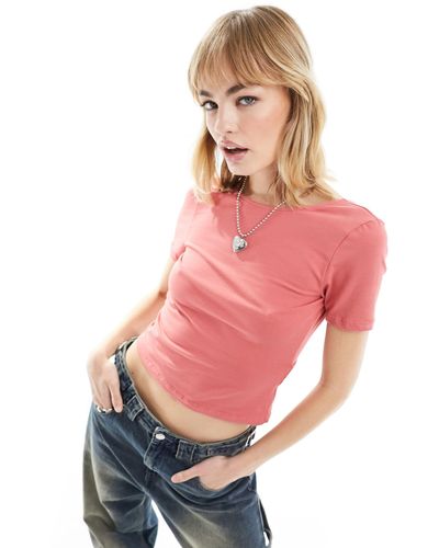 Noisy May Short Sleeve Open Back Top - Pink