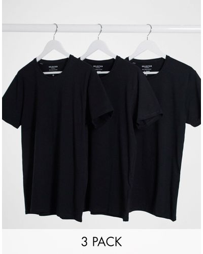 SELECTED 3 Pack Crew Neck T-shirt - Black