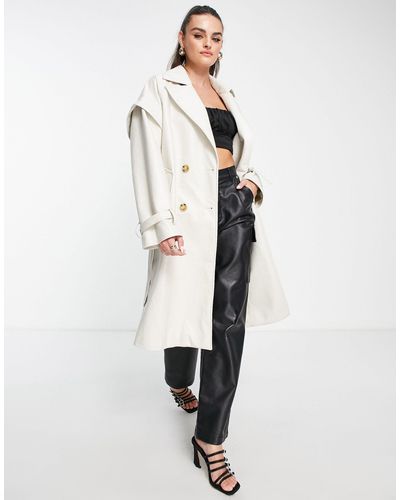 Aria Cove Vegan Leather Drop Shoulder Trench Coat - White