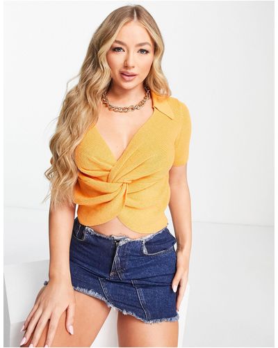 ASOS Jumper With Collar And Knot Front Detail - Orange