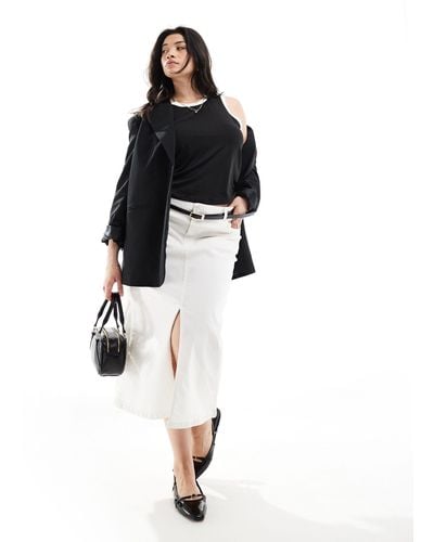 Vero Moda Front Split Denim Midi Skirt - Black