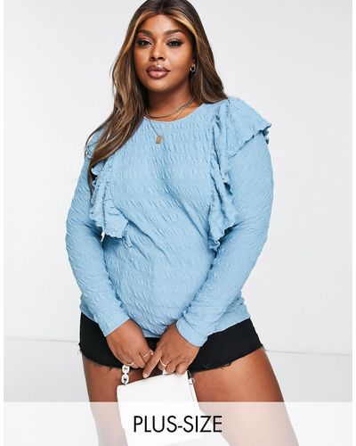 Simply Be Long Sleeve Frill Top - Blue