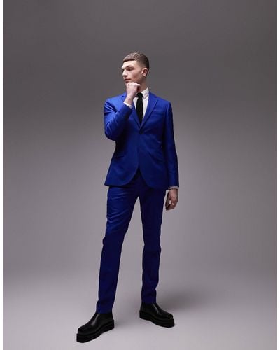 TOPMAN Skinny Single Breasted Two Button Suit Jacket - Blue