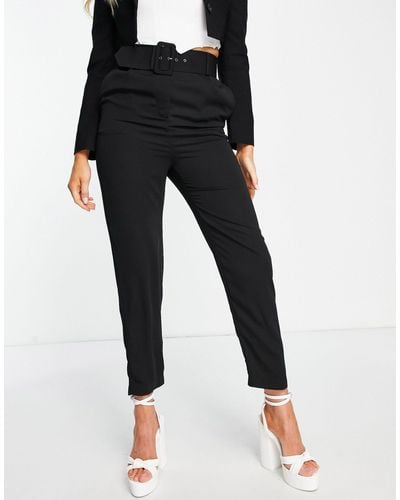 Style Cheat High Waisted Tailored Trouser With Buckle - Black