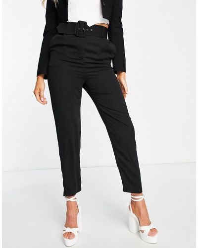 Style Cheat Pantaloni sartoriali a vita alta neri con fibbia - Nero