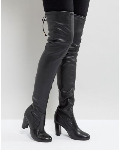 Dune Sybil Leather Over Knee Boots - Black