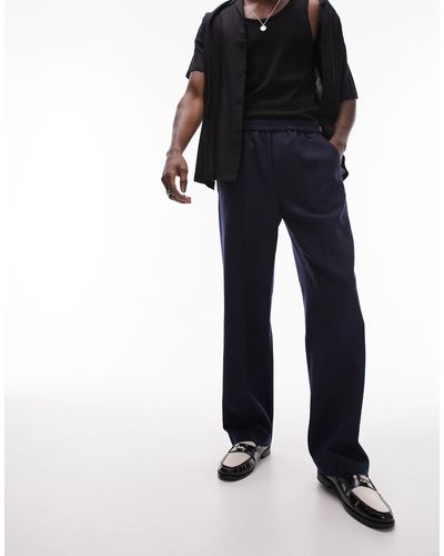 TOPMAN Pantalon large en laine mélangée avec taille élastique - Noir