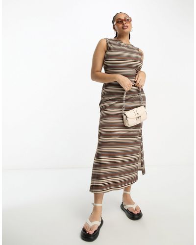Collusion Plus Stripe Slash Neck Maxi Dress - Natural