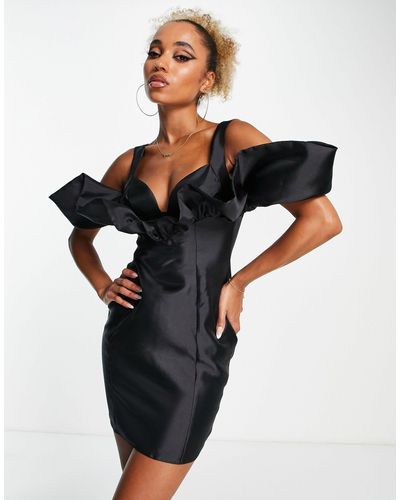 ASOS Ruffle Satin Mini Dress - Black