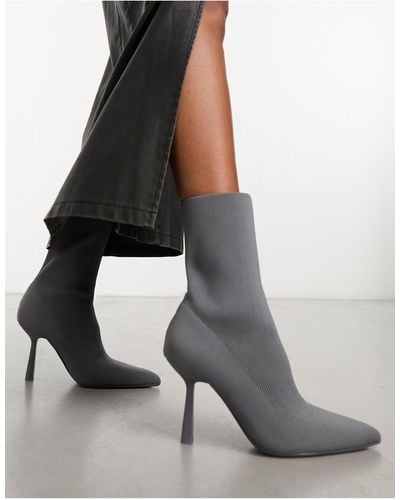 Bershka Knitted Heeled Boots - Grey