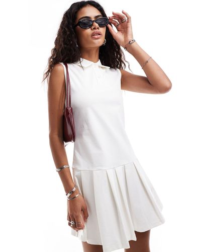 Urban Revivo Polo Neck Pleated Mini Tennis Dress - White
