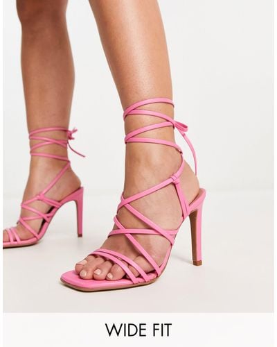 ASOS Wide Fit Nairobi Strappy Tie Leg High Heeled Sandals - Pink