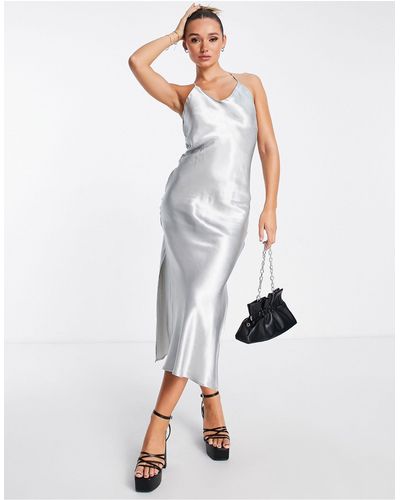 TOPSHOP Metallic Maxi Slip Dress - White