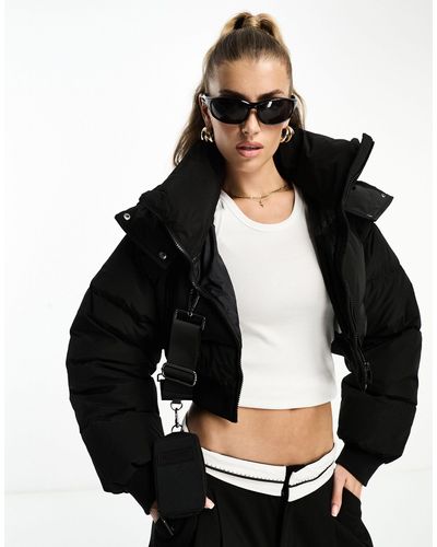 Sixth June Cropped Puffer Jacket With Cross Body Bag - Black