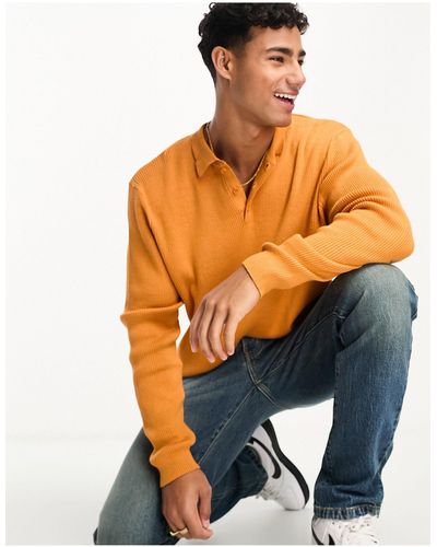 ASOS Oversized Knitted Essential Rib Polo Sweater - Orange