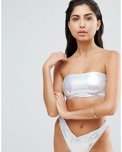 ASOS Liquid Silver Metallic Bandeau Bikini Top