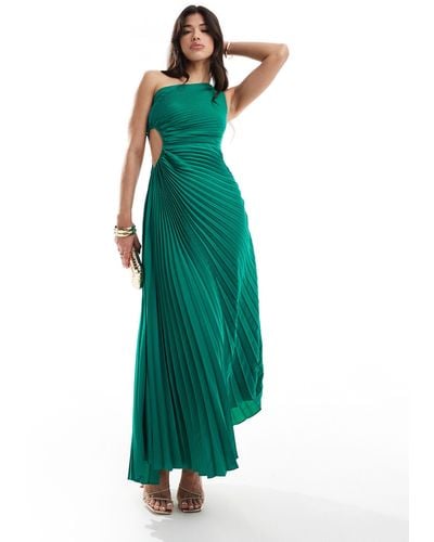 Aria Cove Pleated One Shoulder Cut Out Maxi Dress - Green