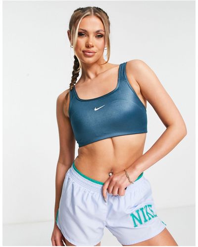 Nike Swoosh Dri-fit High Shine Medium Support Sports Bra - Blue