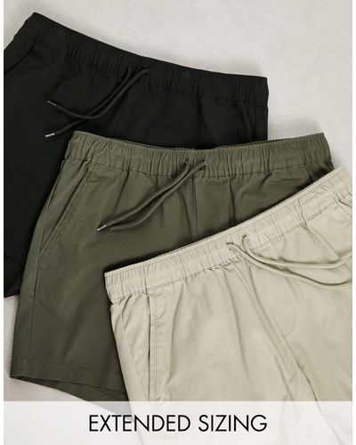 ASOS 3 Pack Slim Chino Shorts - Black