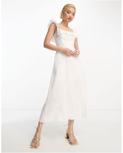 & Other Stories Linen Blend Frill Detail Midaxi Dress - White