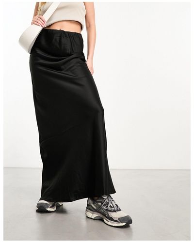 Threadbare Satin Maxi Skirt - Black