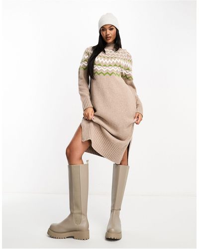 Barbour Chesil Knit Long Sleeve Turtle Neck Midi Dress - Natural