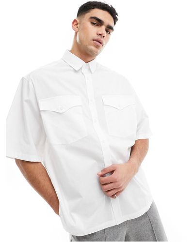 ASOS Boxy Oversized Half Sleeve Shirt With Large Pocket - White