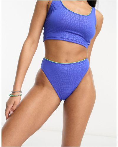 Speedo Slip bikini metallizzato a vita alta con stampa - Blu