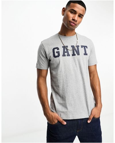 GANT Camiseta gris jaspeado con logo universitario - Blanco
