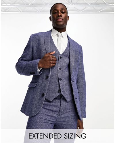 ASOS Wedding Super Skinny Wool Mix Puppytooth Suit Jacket - Blue