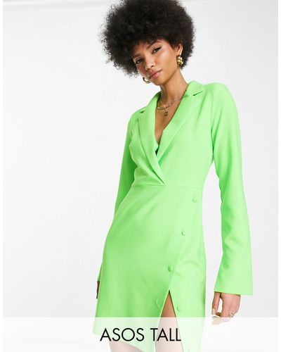 ASOS Asos Design Tall Button Split Skirt Blazer Mini Dress - Green