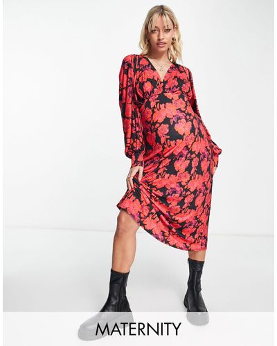 River Island Floral Batwing Dress - Red