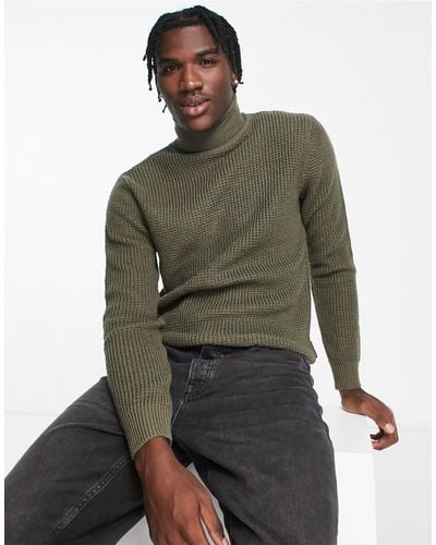 French Connection Waffle Roll Neck Jumper - Green