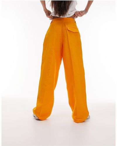 TOPSHOP Linen Blend Trousers - Orange